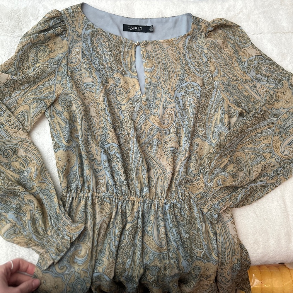 Ralph Lauren paisley puff- sleeve crinkle georgette dress - Picture 4 of 9